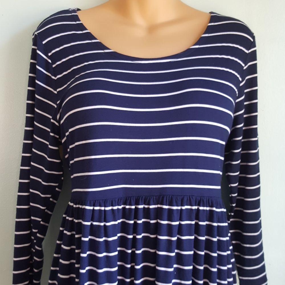 Navy stripe jersey knit long sleeve dress - Picture 3 of 3
